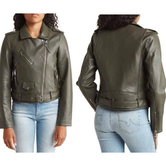 Rebecca Minkoff Women Size L Green Faux Leather Asymmetrical Moto NEW Jacket - Picture 3 of 16